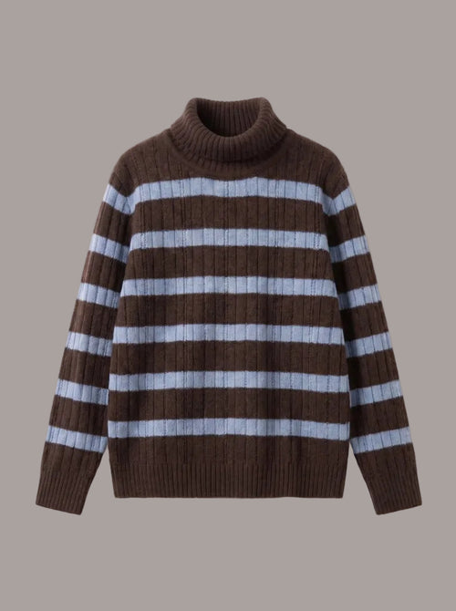 Dolcevita Jumper in Walnut and Celeste, roll neck