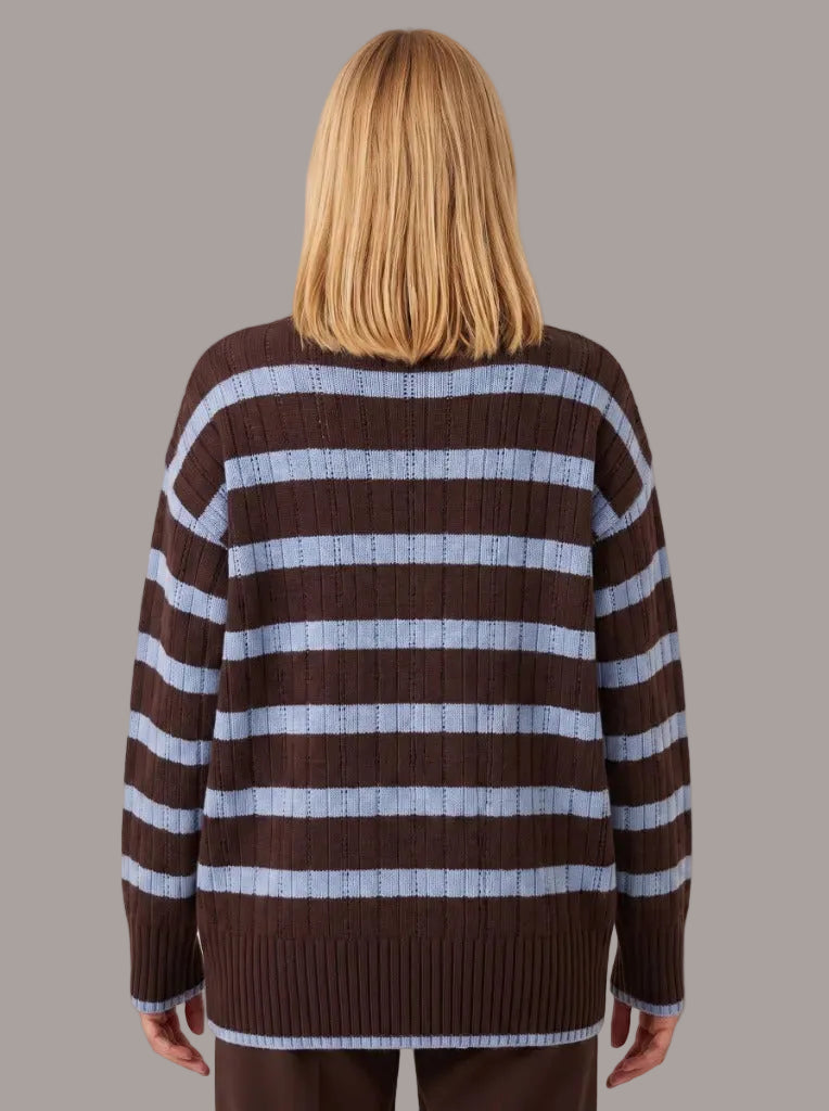 Dolcevita Jumper in Walnut and Celeste laid flat, pure merino, Aeteria Edition 01