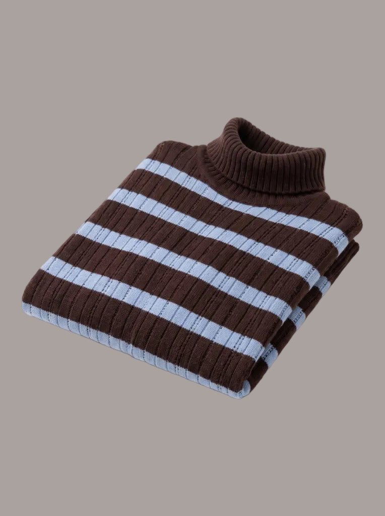Dolcevita Jumper in Walnut and Celeste, pure merino knitwear, Aeteria Edition 01