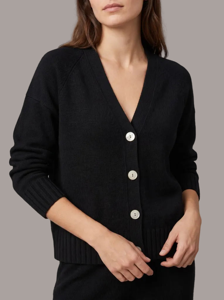Merino Cardigan in Midnight, pure merino knitwear, Aeteria Edition 01