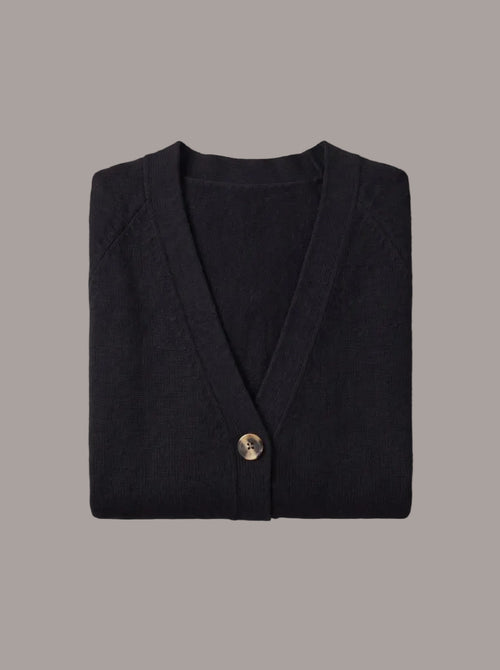 Oversized Cardigan in Midnight laid flat, pure merino, Aeteria Edition 01